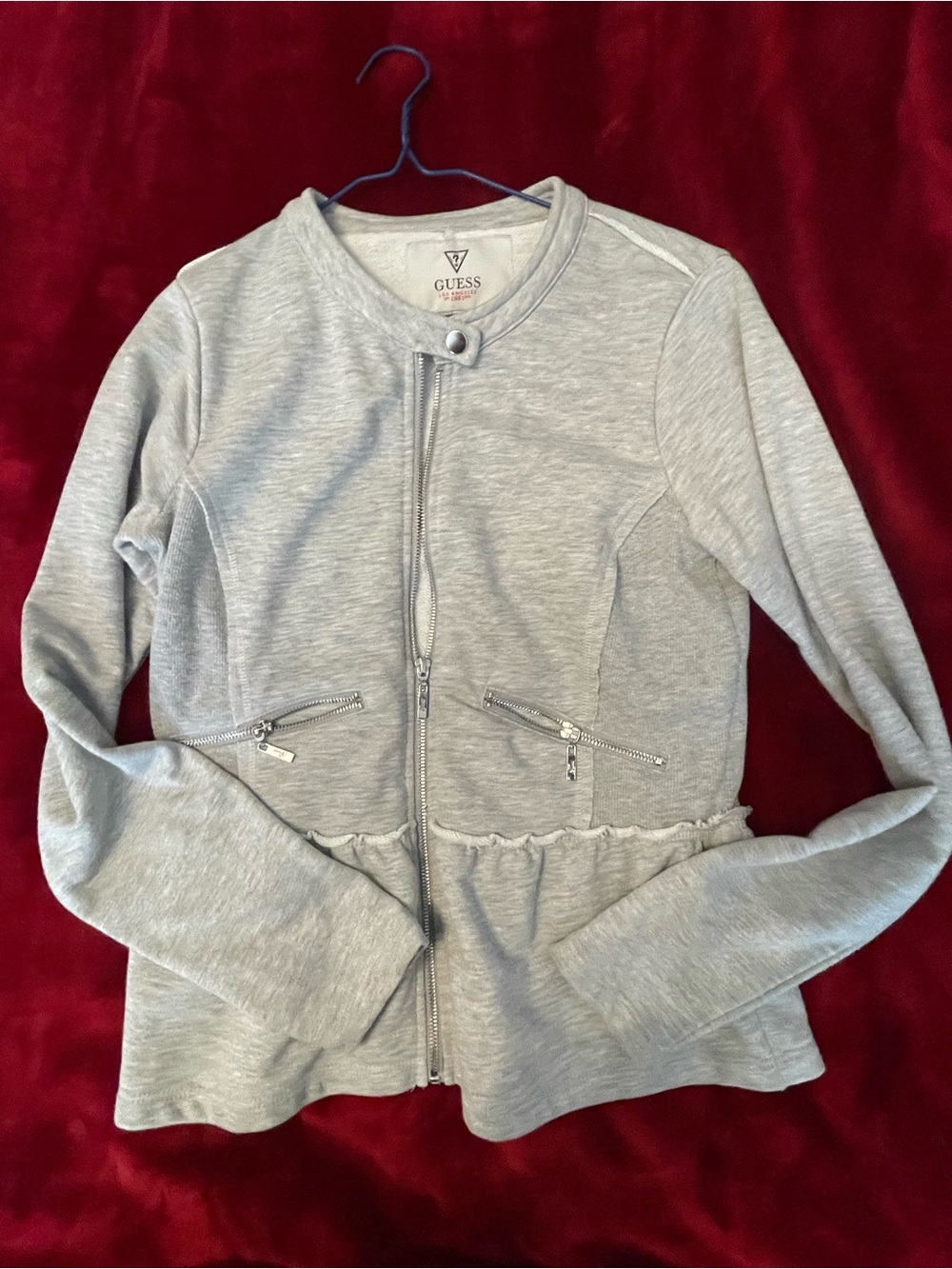Guess Light Gray Zip-Front Sweatshirt Jacket